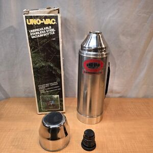 UnoVac Unbreakable Stainless Steel Vacuum Bottle 1 Qt Double-seal Stopper in Box